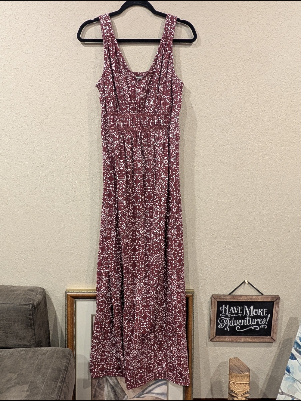 Eddie Bauer Burgundy & White Printed Maxi Dress 100% Cotton